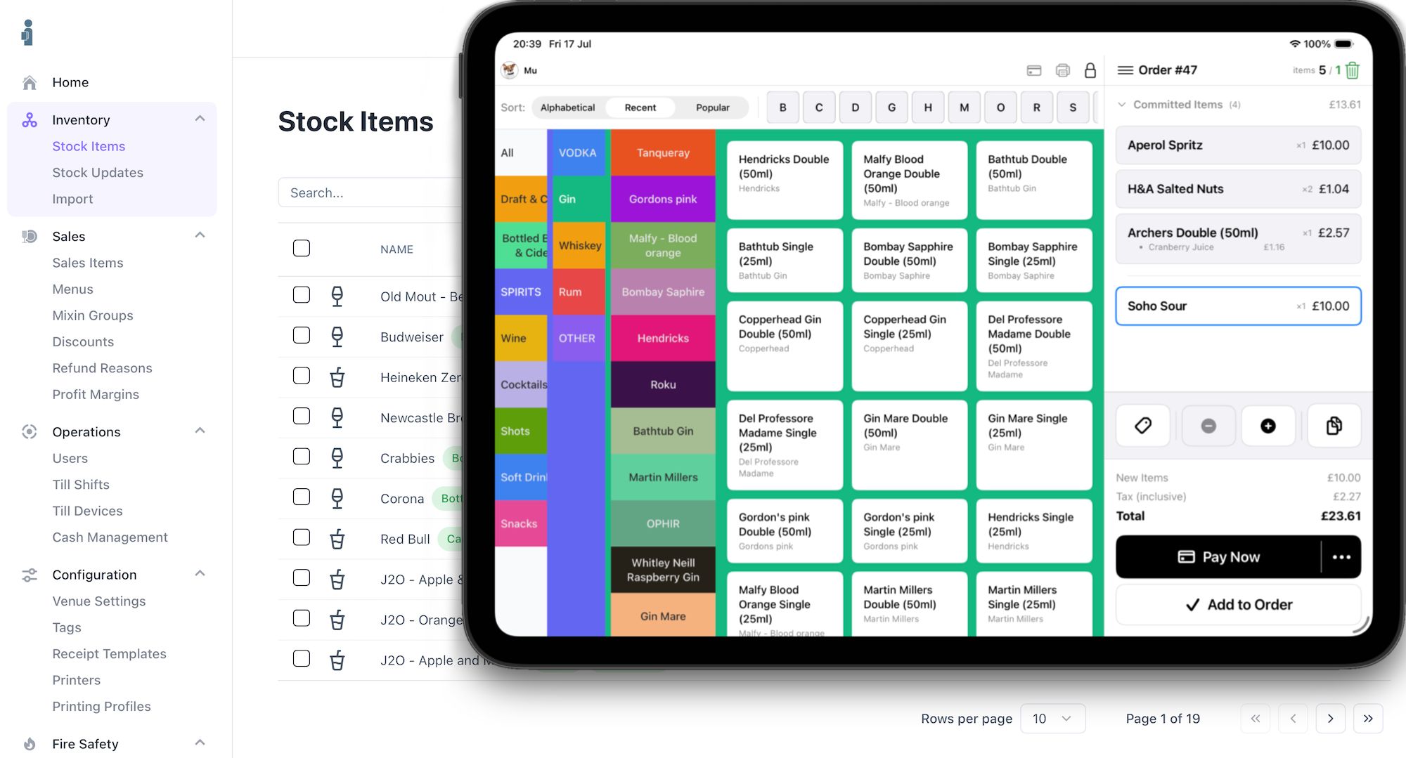 The HospIQ iOS till and web dashboard running side by side